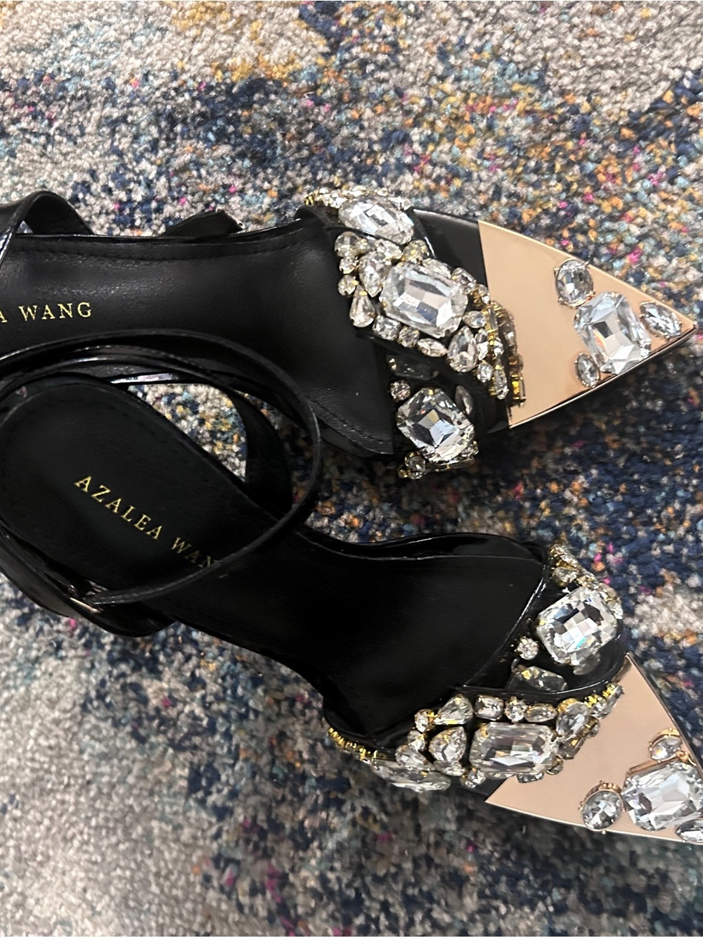 Black Jeweled Pointed Toe Heels